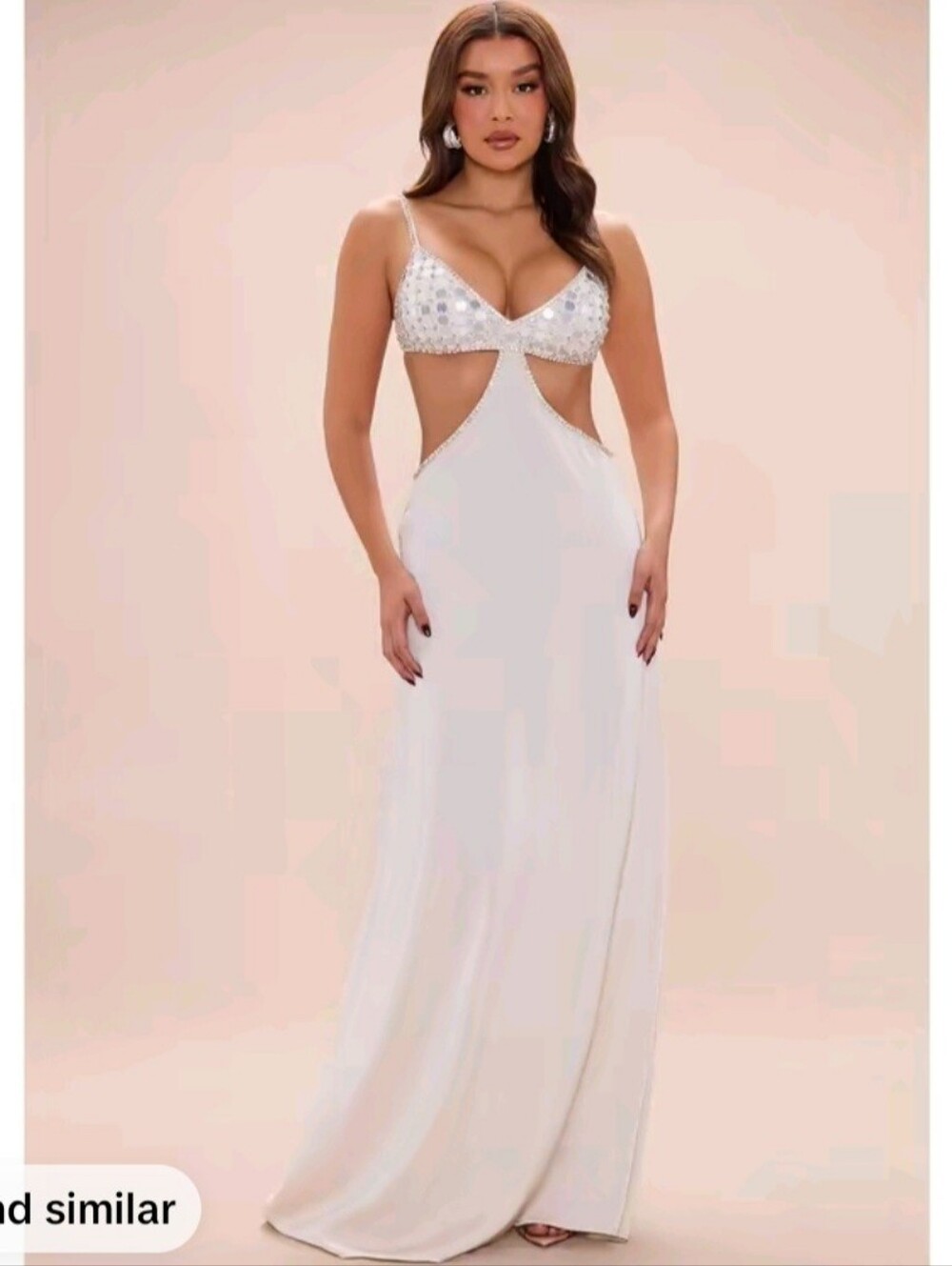 Fashion Nova White Embellished Cutout Prom Gown